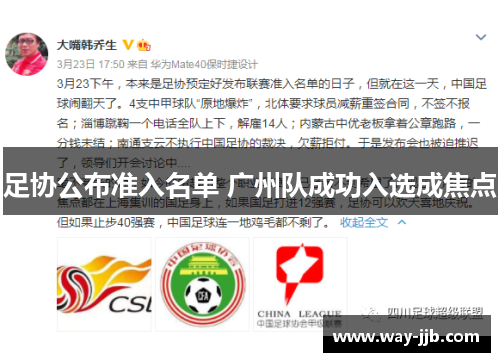 足协公布准入名单 广州队成功入选成焦点