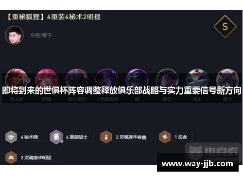即将到来的世俱杯阵容调整释放俱乐部战略与实力重要信号新方向